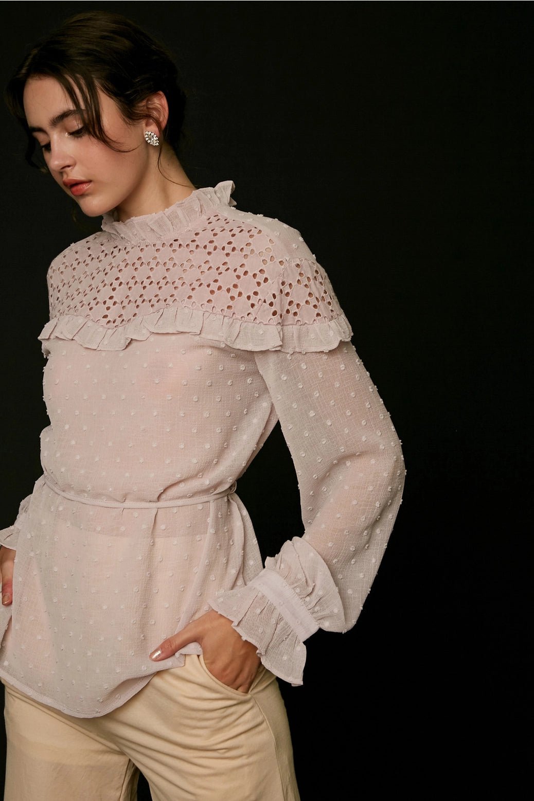 Swiss Dot Eyelet Ruffle Blouse - 926 West