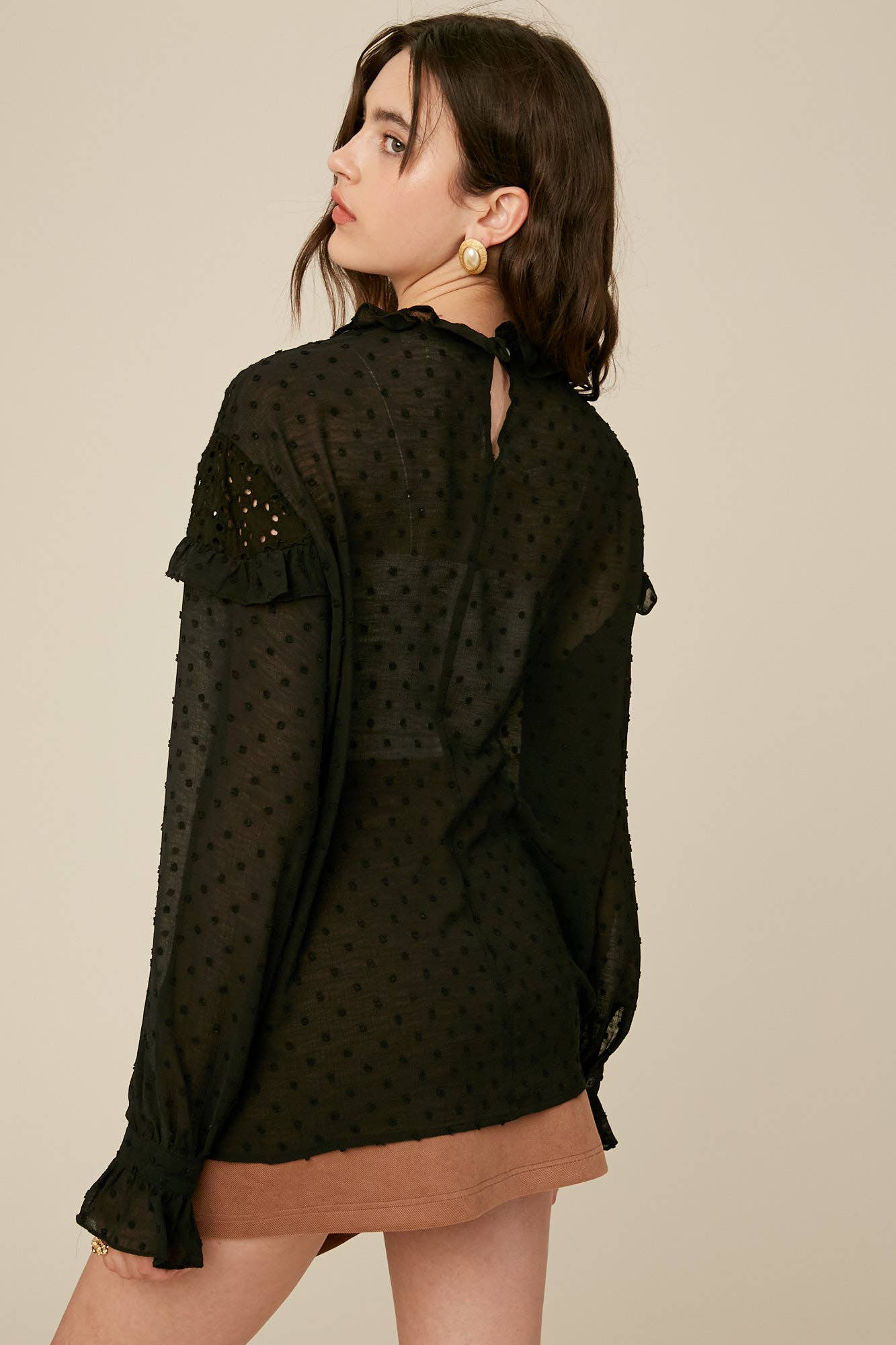 Swiss Dot Eyelet Ruffle Blouse - 926 West