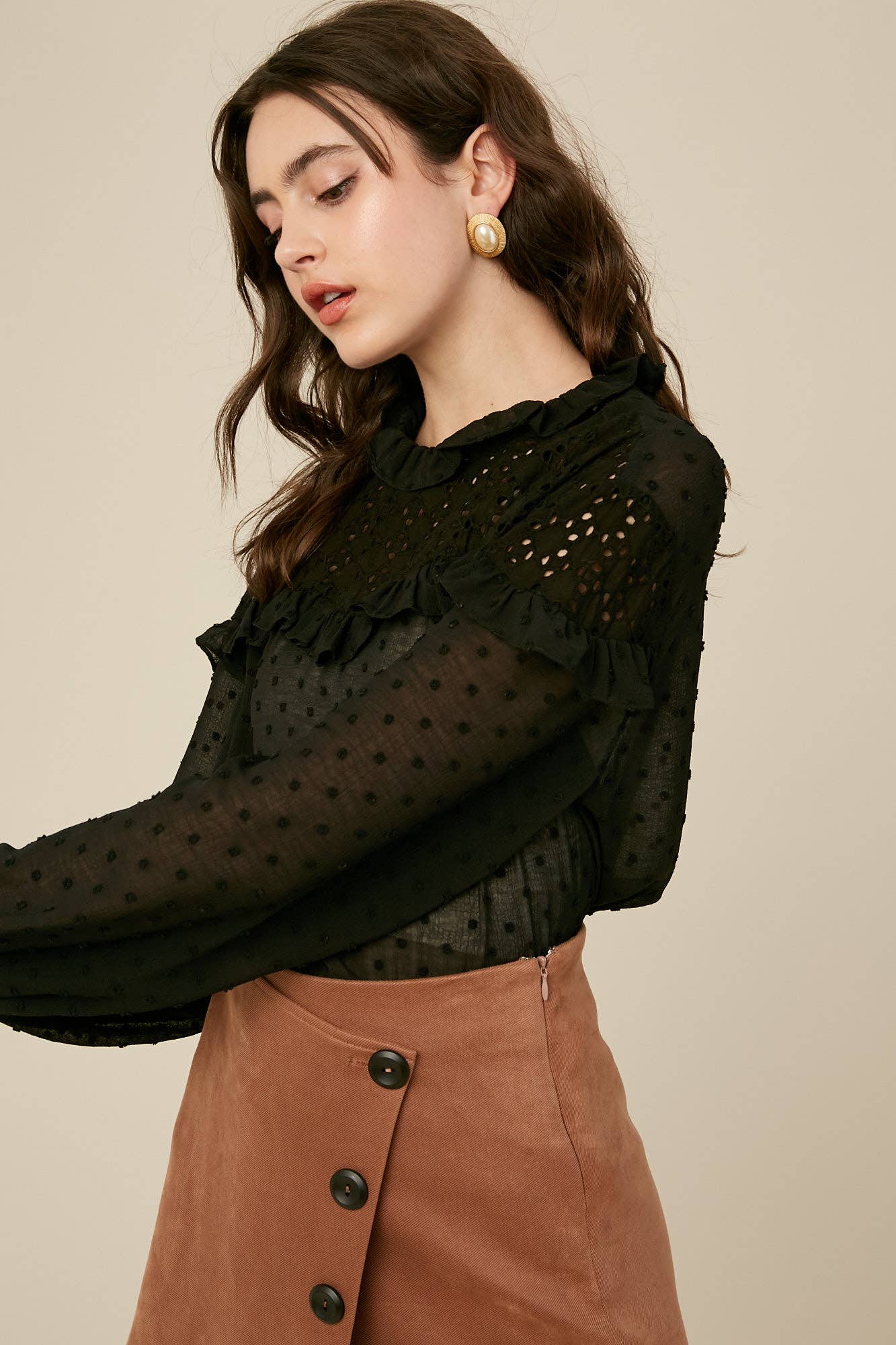 Swiss Dot Eyelet Ruffle Blouse - 926 West