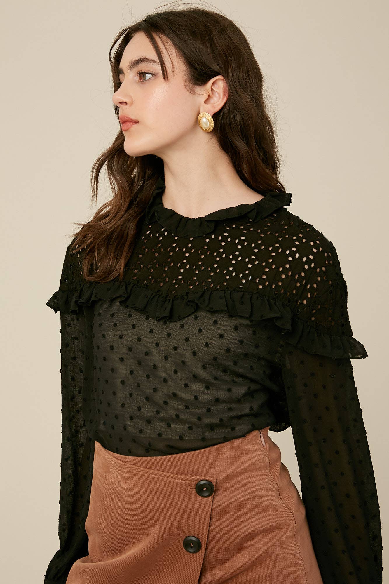 Swiss Dot Eyelet Ruffle Blouse - 926 West