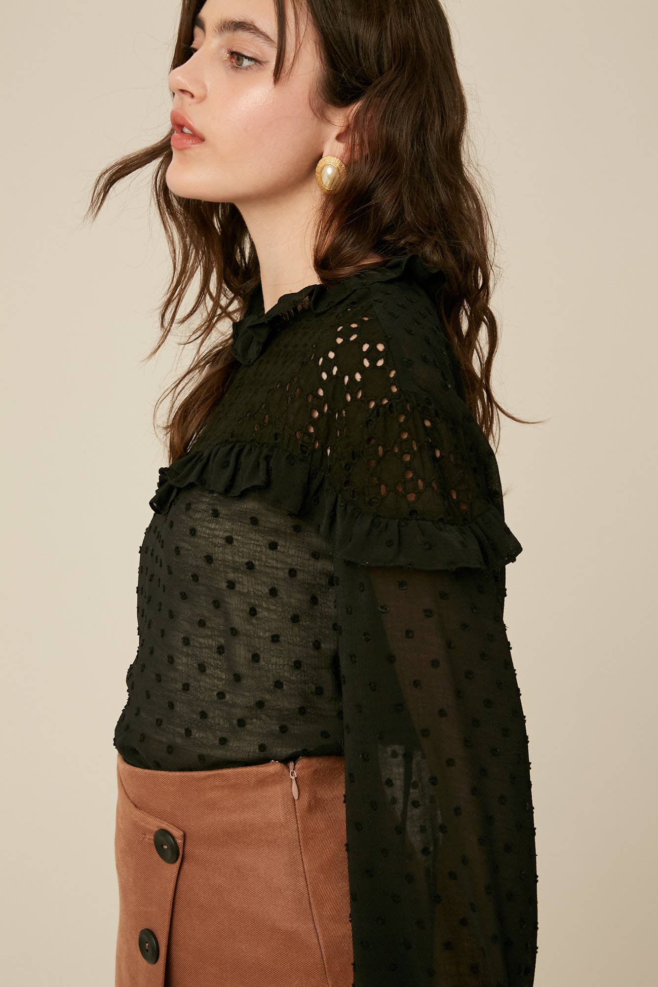 Swiss Dot Eyelet Ruffle Blouse - 926 West