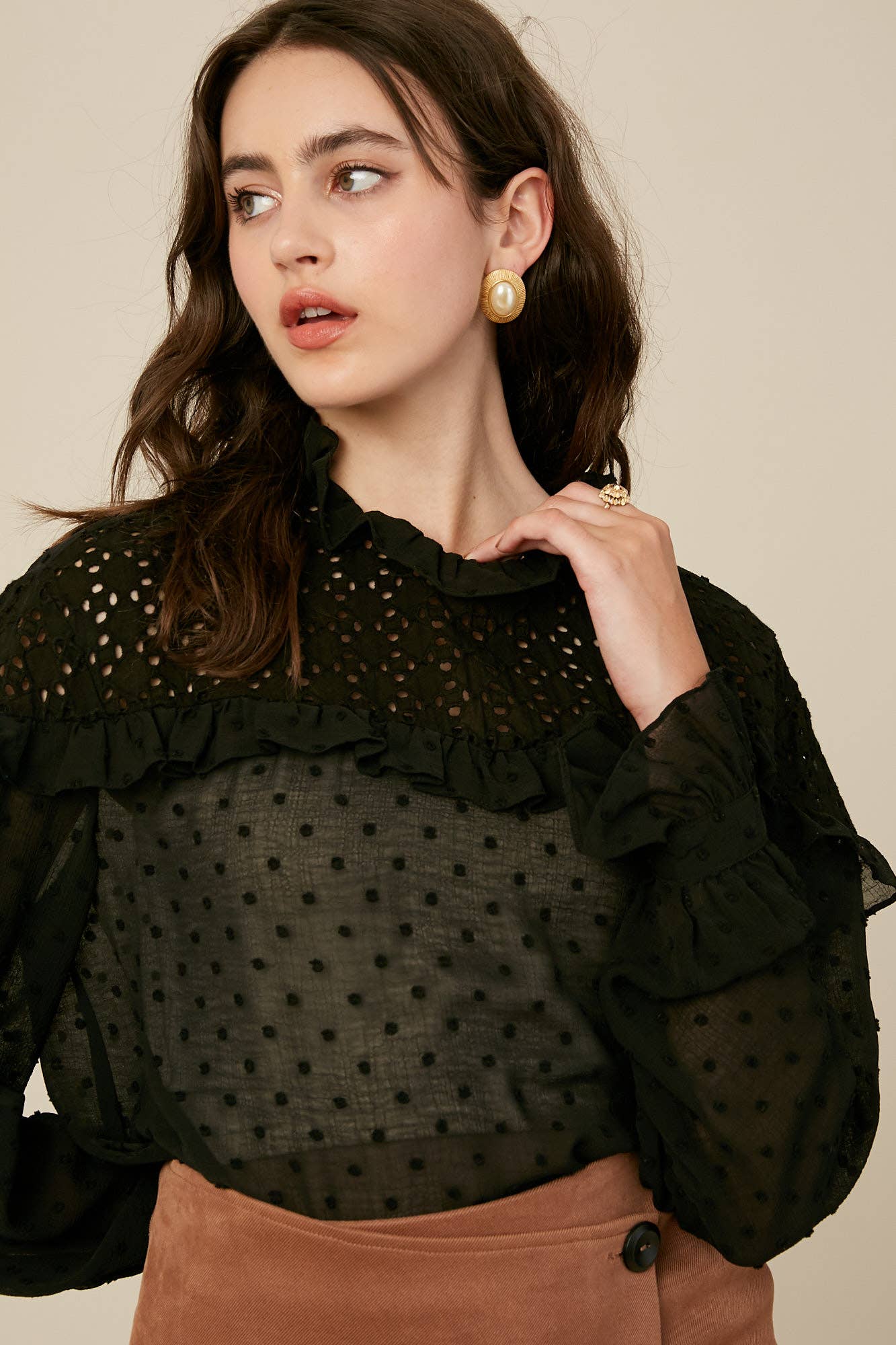 Swiss Dot Eyelet Ruffle Blouse - 926 West