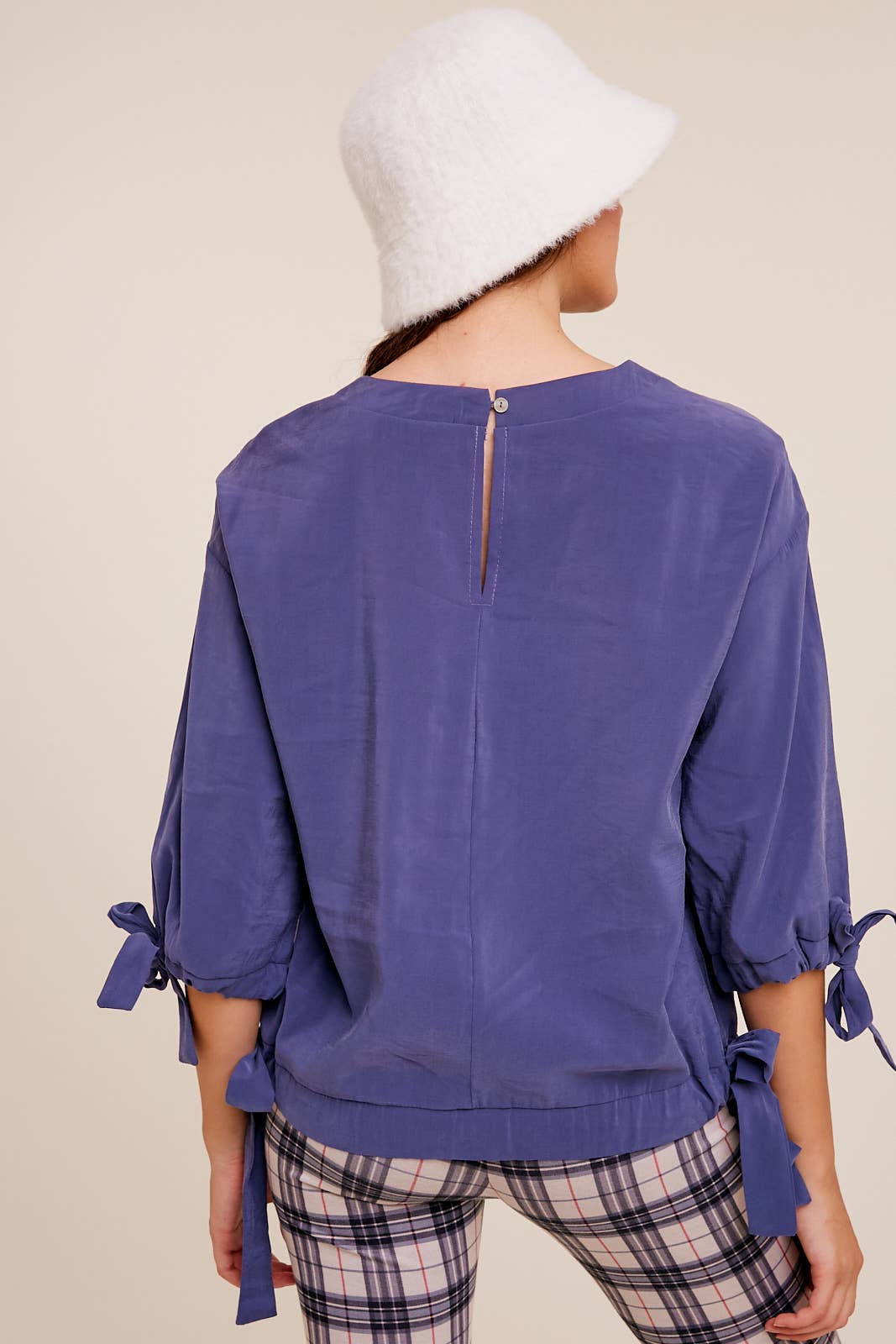 Textured Drape Tunnel Cuff & Hem Woven Top in Navy - 926 West