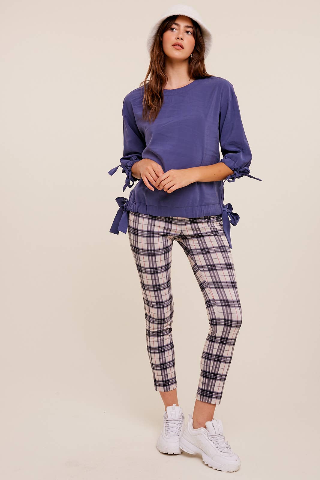 Textured Drape Tunnel Cuff & Hem Woven Top in Navy - 926 West
