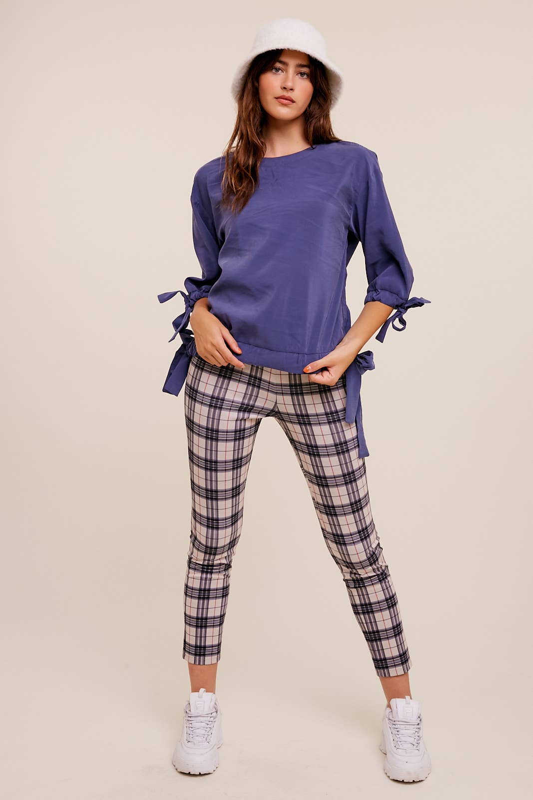 Textured Drape Tunnel Cuff & Hem Woven Top in Navy - 926 West