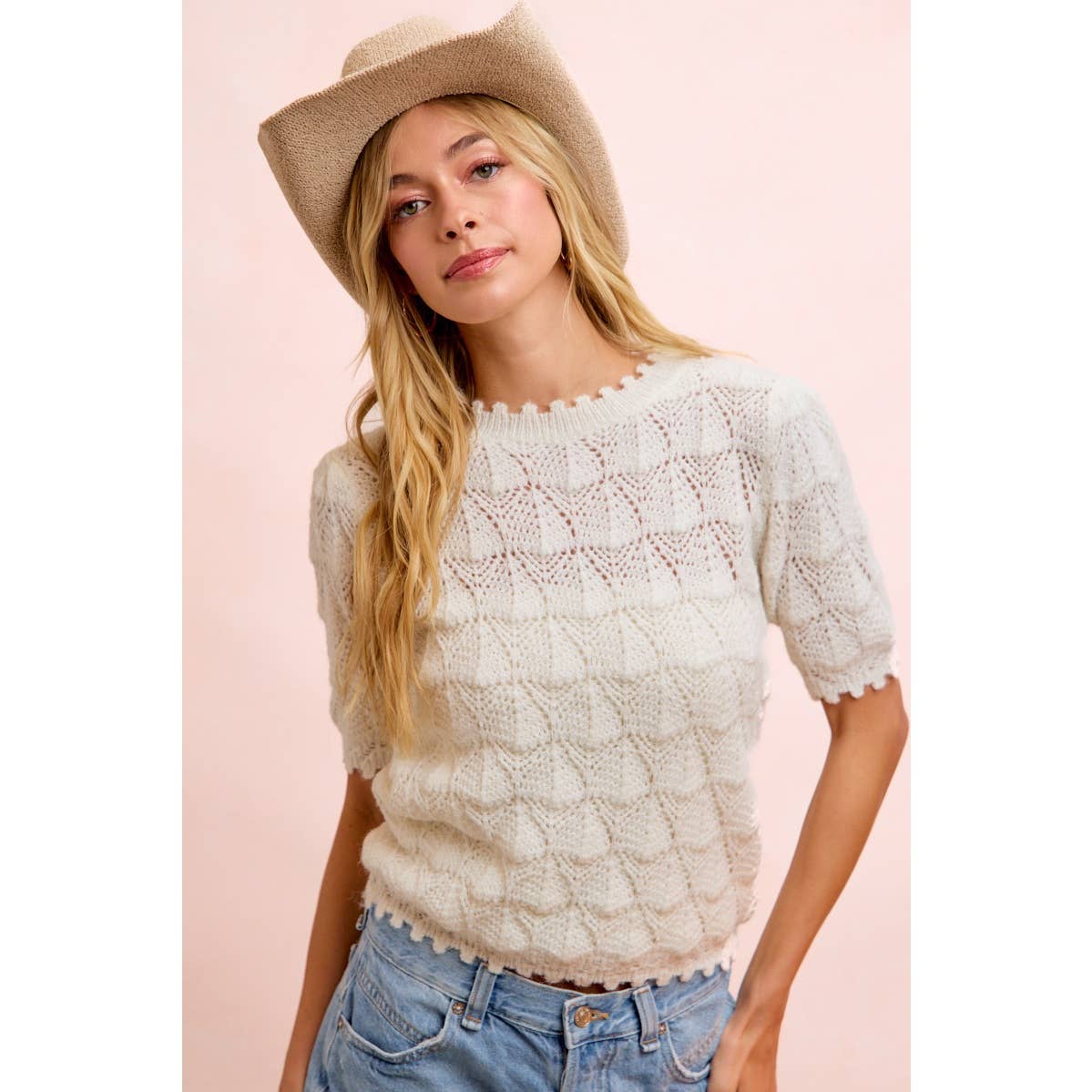 Textured Lace Knit Sweater Top - 926 West