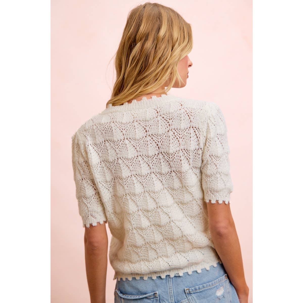 Textured Lace Knit Sweater Top - 926 West