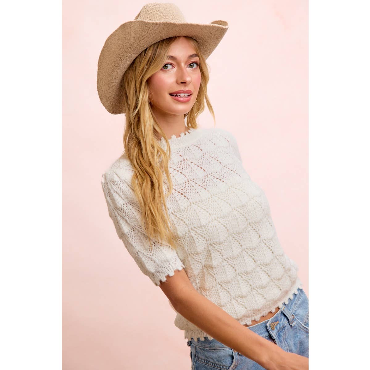 Textured Lace Knit Sweater Top - 926 West