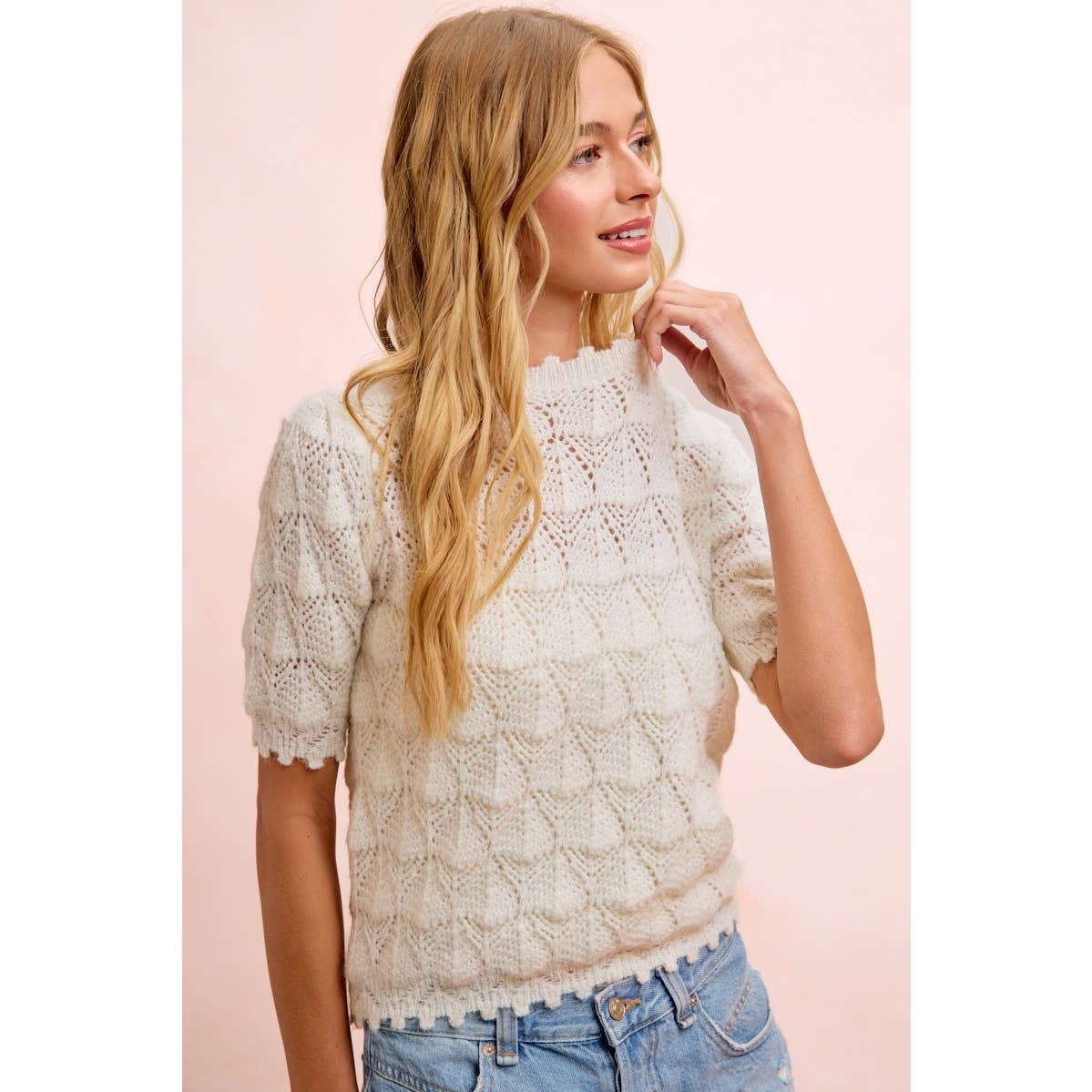 Textured Lace Knit Sweater Top - 926 West
