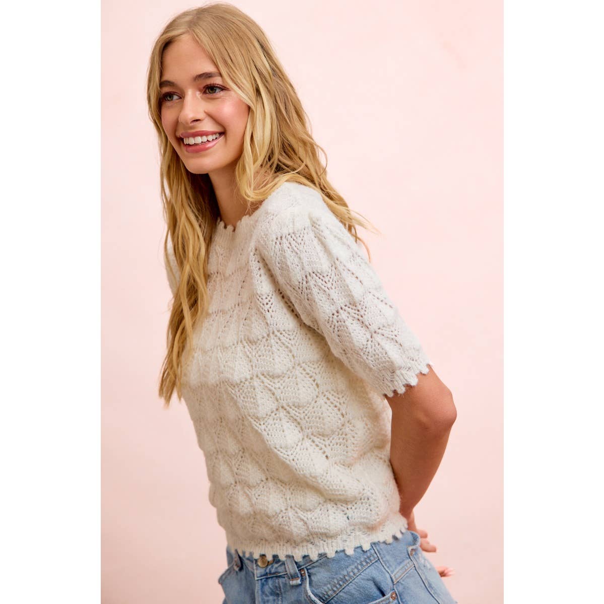 Textured Lace Knit Sweater Top - 926 West