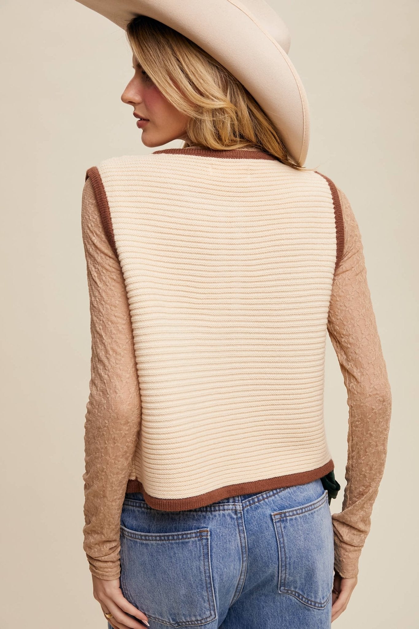 Two - Tone Tie Front Knit Vest LSW0997 - 926 West