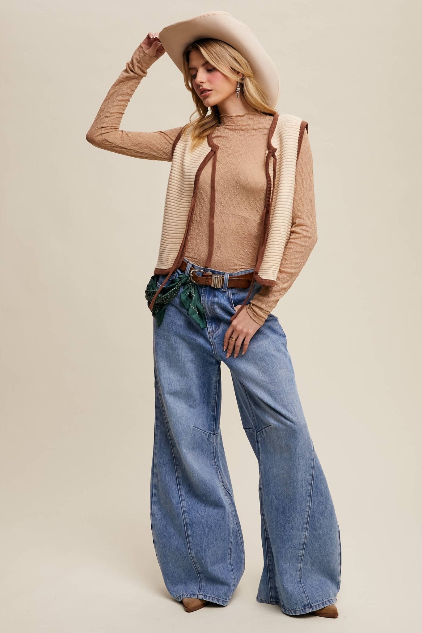 Two - Tone Tie Front Knit Vest LSW0997 - 926 West