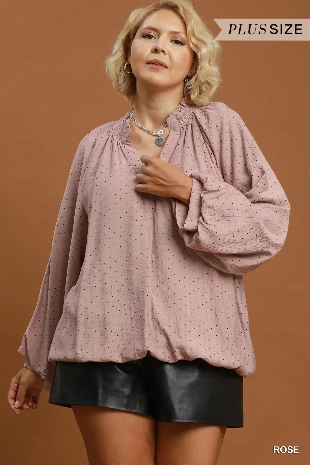 Umgee Polka Dot Textured Balloon Sleeve Blouse - 926 West