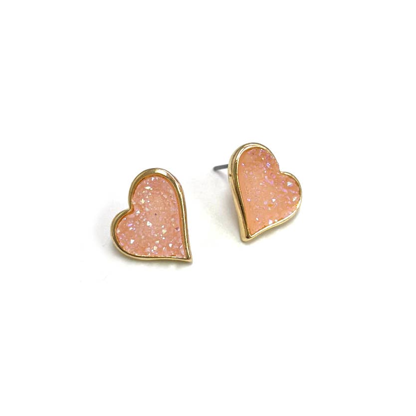Uneven Resin Heart Druzy Button Stud Earrings - 926 West