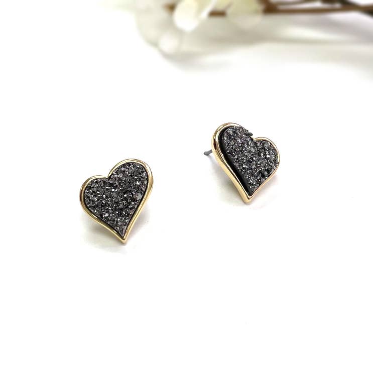 Uneven Resin Heart Druzy Button Stud Earrings - 926 West