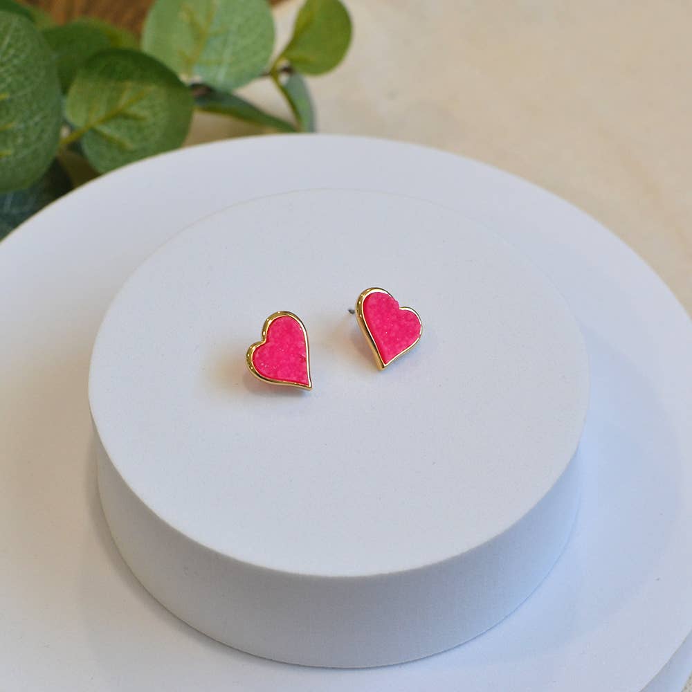 Uneven Resin Heart Druzy Button Stud Earrings - 926 West