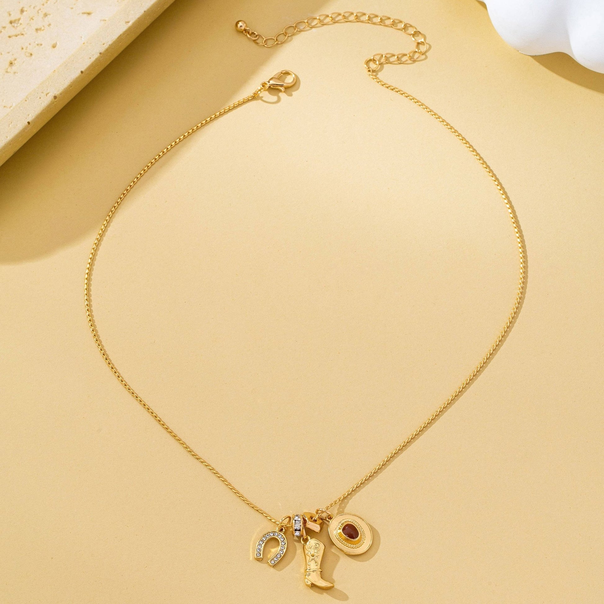 Western Hat Boot Horseshoe Rhinestone Charm Necklace - 926 West