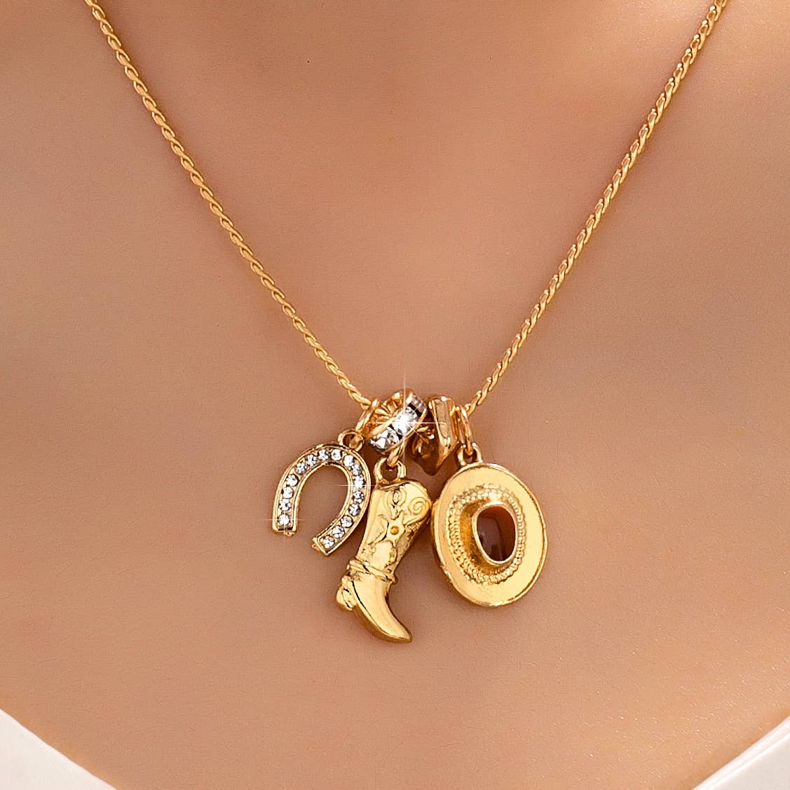 Western Hat Boot Horseshoe Rhinestone Charm Necklace - 926 West
