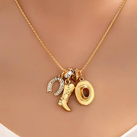 Western Hat Boot Horseshoe Rhinestone Charm Necklace - 926 West