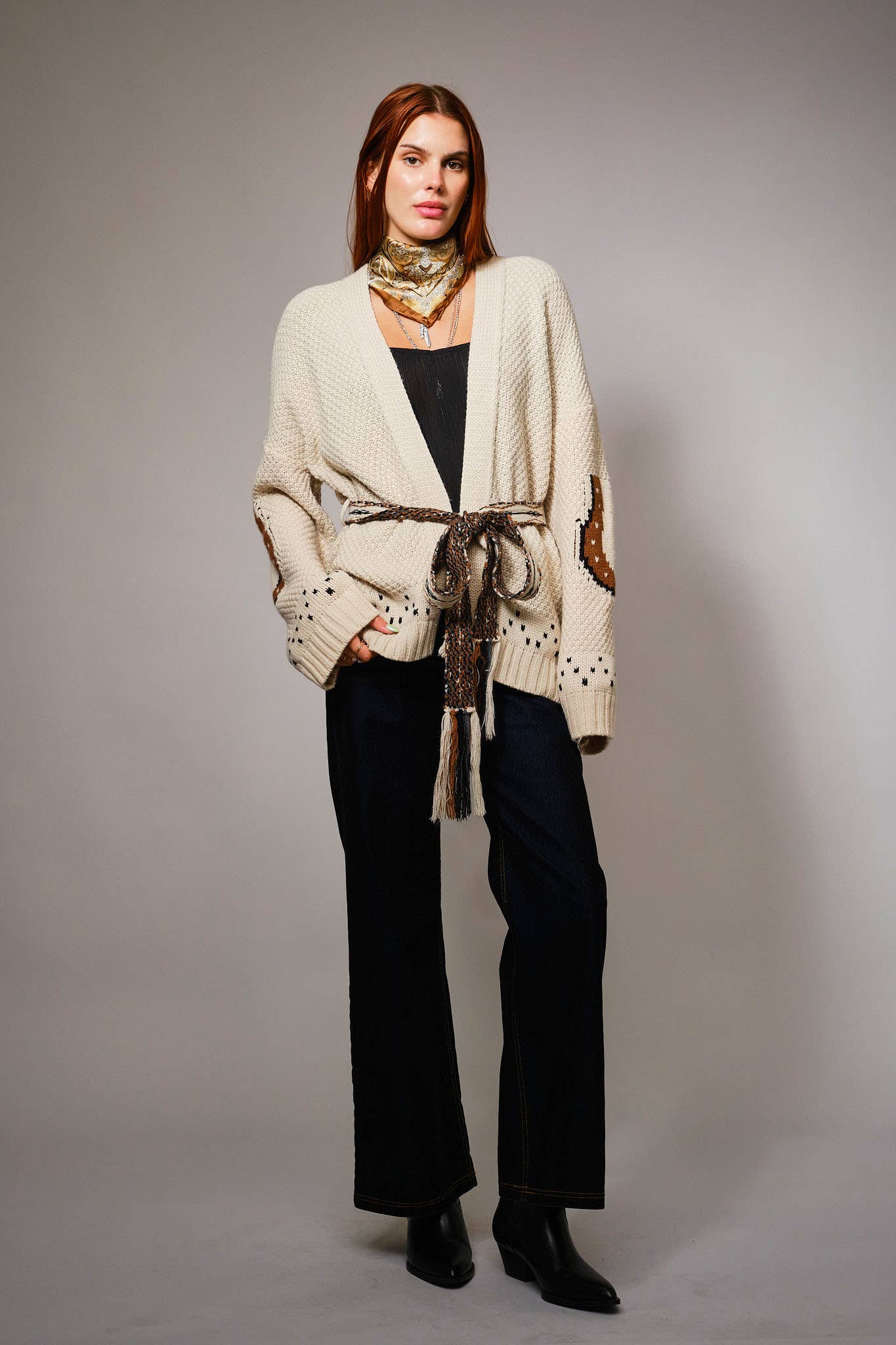 Western Horse Belted Cardigan Sweater - 926 West