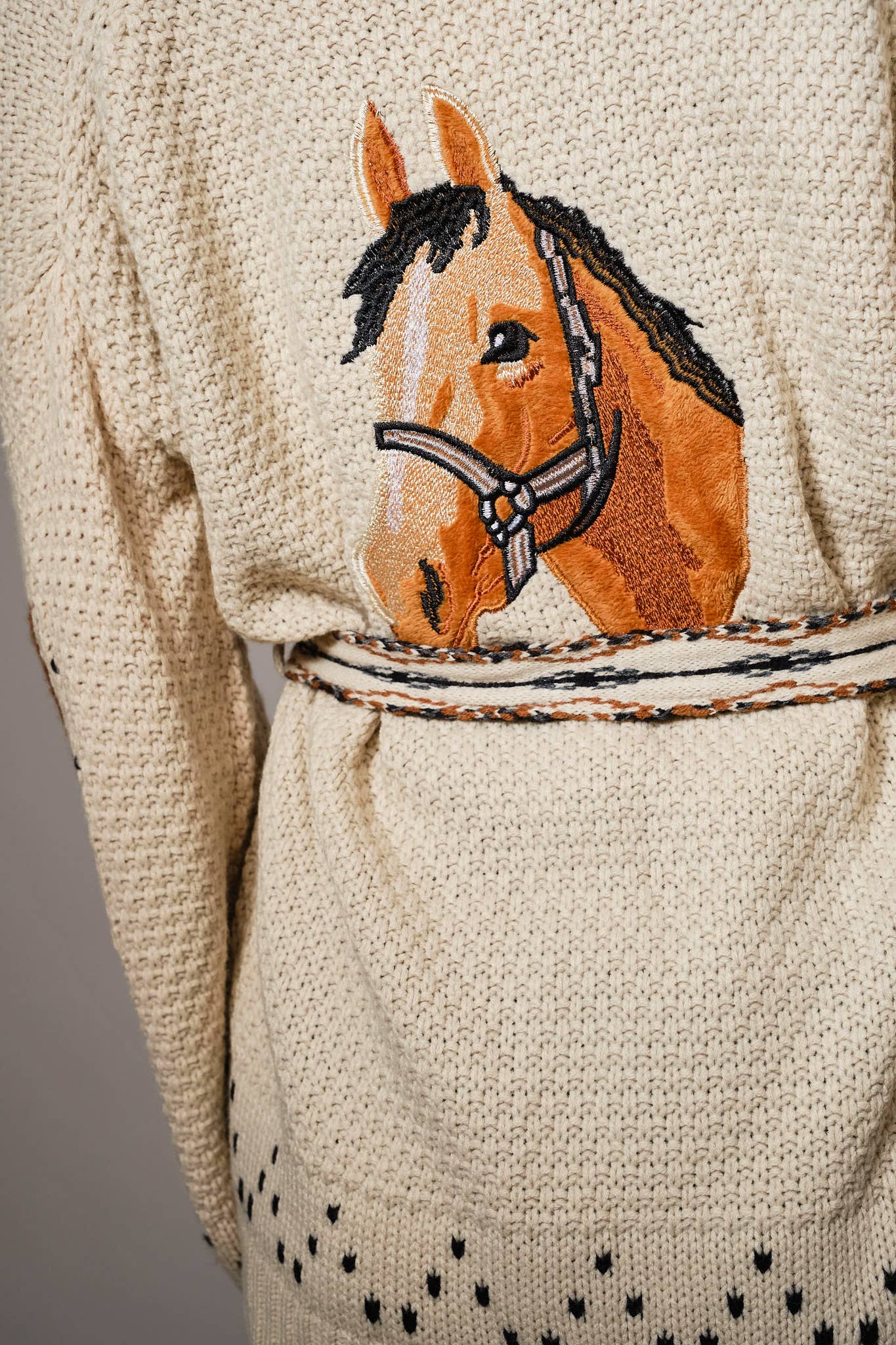 Western Horse Belted Cardigan Sweater - 926 West