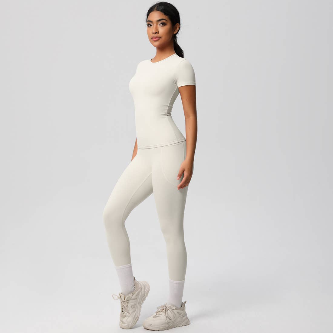 Women Yoga Set:Short Sleeve Top + High - Waist Pocket Leggings - 926 West