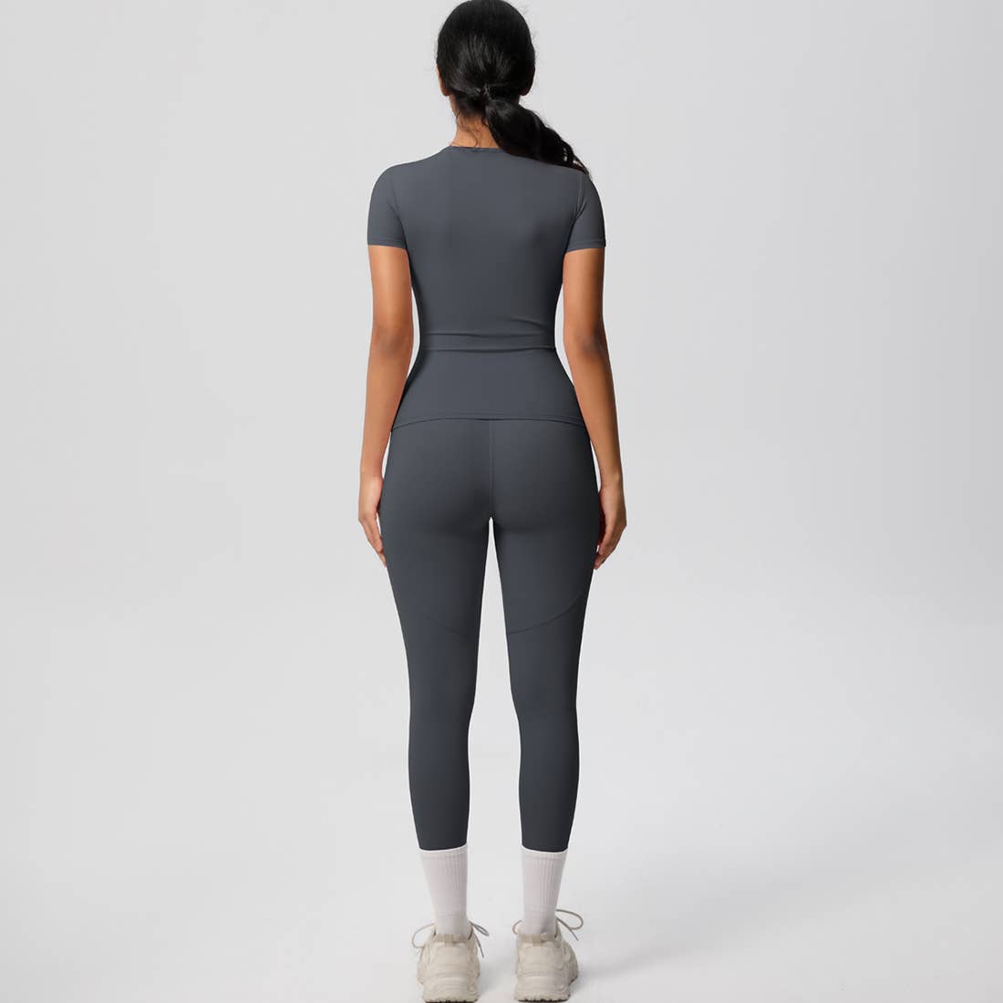 Women Yoga Set:Short Sleeve Top + High - Waist Pocket Leggings - 926 West