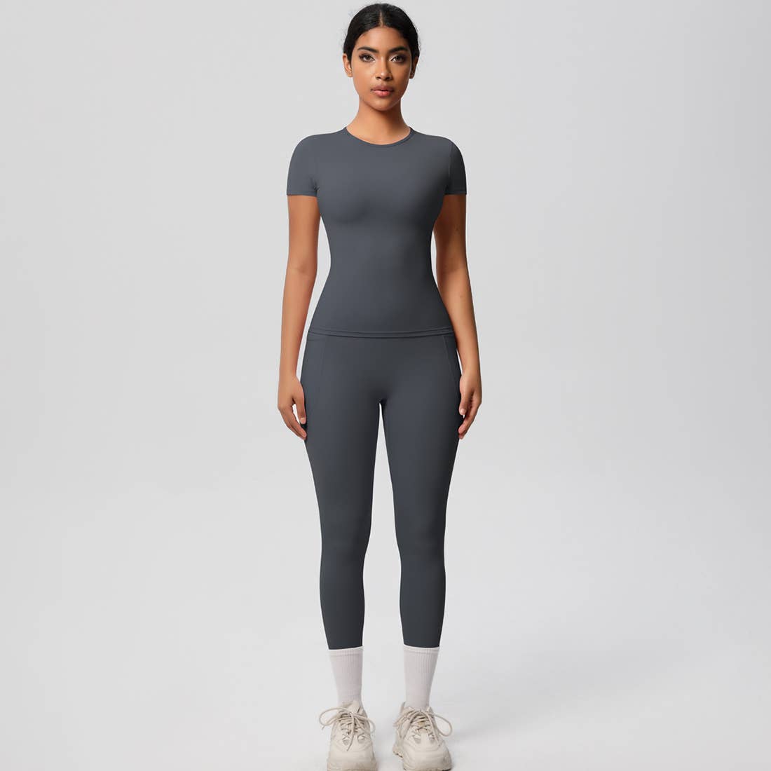 Women Yoga Set:Short Sleeve Top + High - Waist Pocket Leggings - 926 West