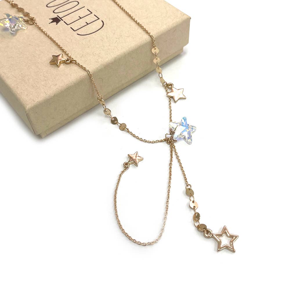 Y Shape Long Length with Star Multi Charms Chain Necklace - 926 West